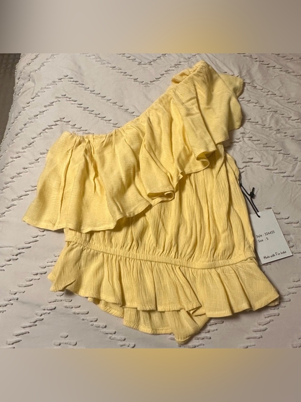 Yellow One-Shoulder Ruffle Blouse - Women's